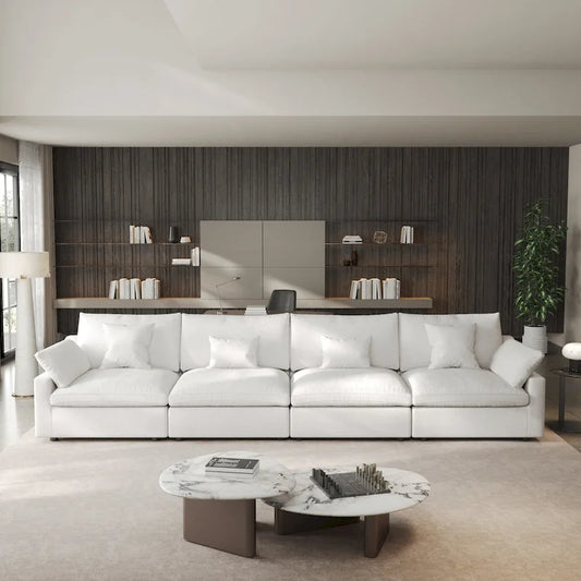 Classic Modern Linen Sectional Modular Sofa 4-Seater Down Filled Cloud Couch with Cushions
