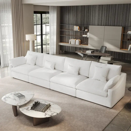 Classic Modern Linen Sectional Modular Sofa 4-Seater Down Filled Cloud Couch with Cushions