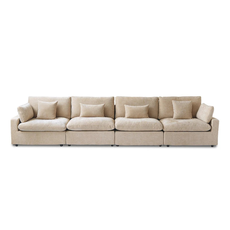 Classic Modern Linen Sectional Modular Sofa 4-Seater Down Filled Cloud Couch with Cushions