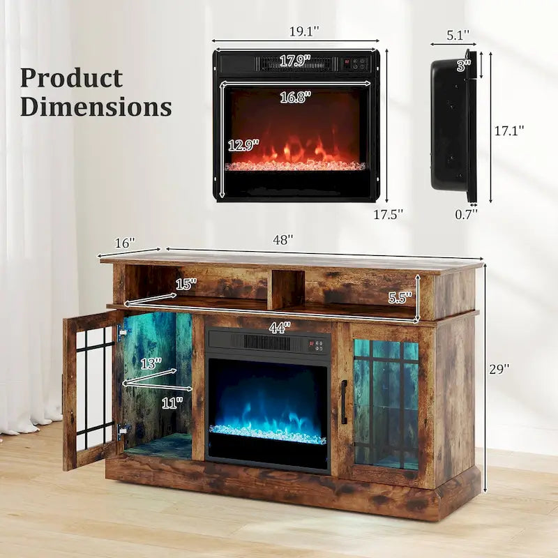 Costway TV Stand with Electric Fireplace LED Lights Remote Controls - See Details