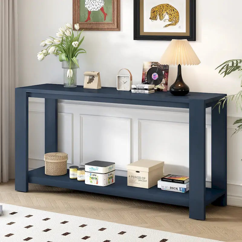 Narrow Long Entryway Console Table Side Table with Bottom Shelf