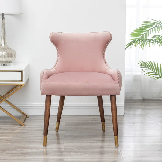 Pink Modern 23 Polyester Upholstered Accent Chair with Solid Rubberwood Legs and Nailheads