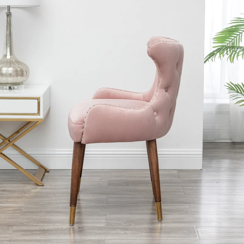 Pink Modern 23 Polyester Upholstered Accent Chair with Solid Rubberwood Legs and Nailheads