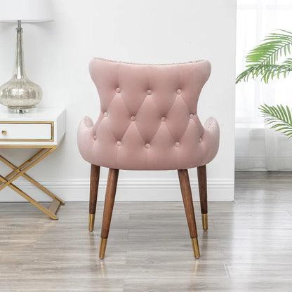 Pink Modern 23 Polyester Upholstered Accent Chair with Solid Rubberwood Legs and Nailheads