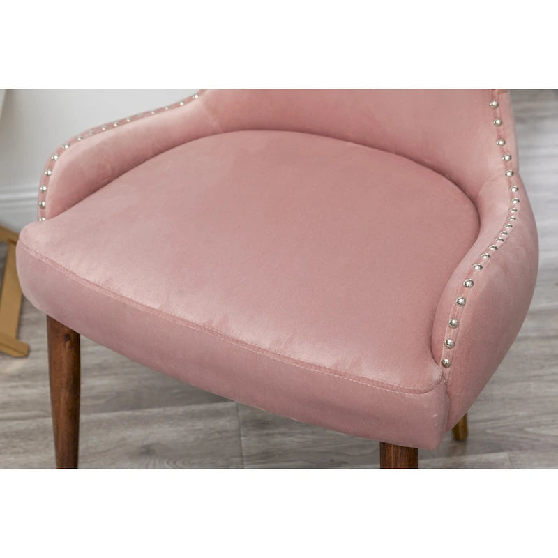 Pink Modern 23 Polyester Upholstered Accent Chair with Solid Rubberwood Legs and Nailheads