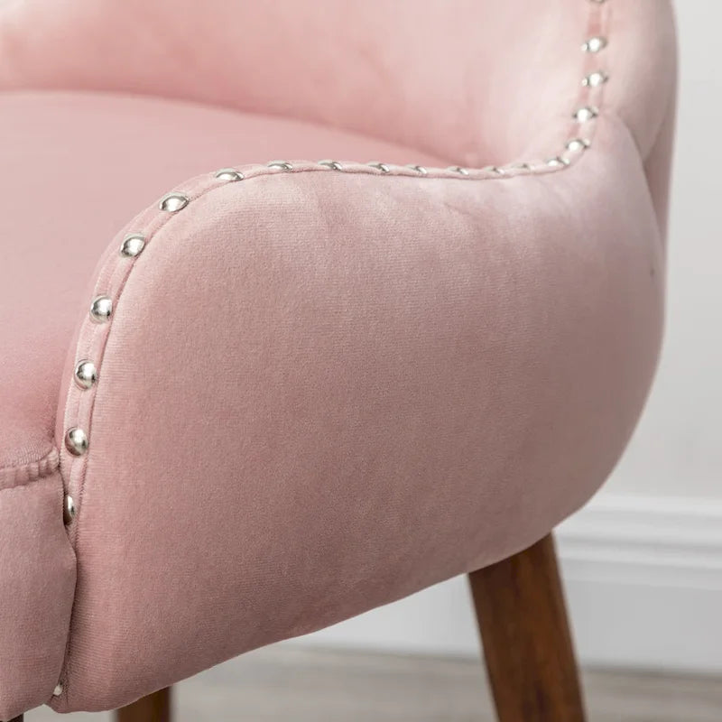 Pink Modern 23 Polyester Upholstered Accent Chair with Solid Rubberwood Legs and Nailheads