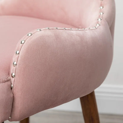 Pink Modern 23 Polyester Upholstered Accent Chair with Solid Rubberwood Legs and Nailheads