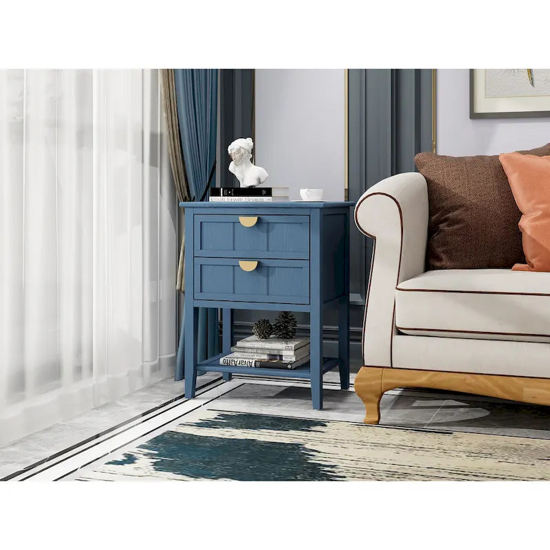 American Style 2-Drawer Bachelors Chest with Golden Handle, Side Table, End Table, Suitable for Bedroom, Living Room