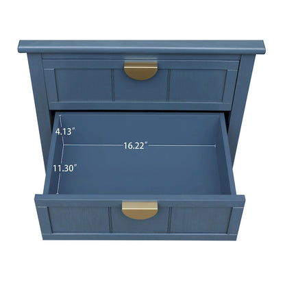 American Style 2-Drawer Bachelors Chest with Golden Handle, Side Table, End Table, Suitable for Bedroom, Living Room