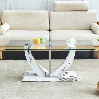 43.3 Modern Rectangular Coffee Table with Stainless Steel Decorative Columns and Thick Base Support