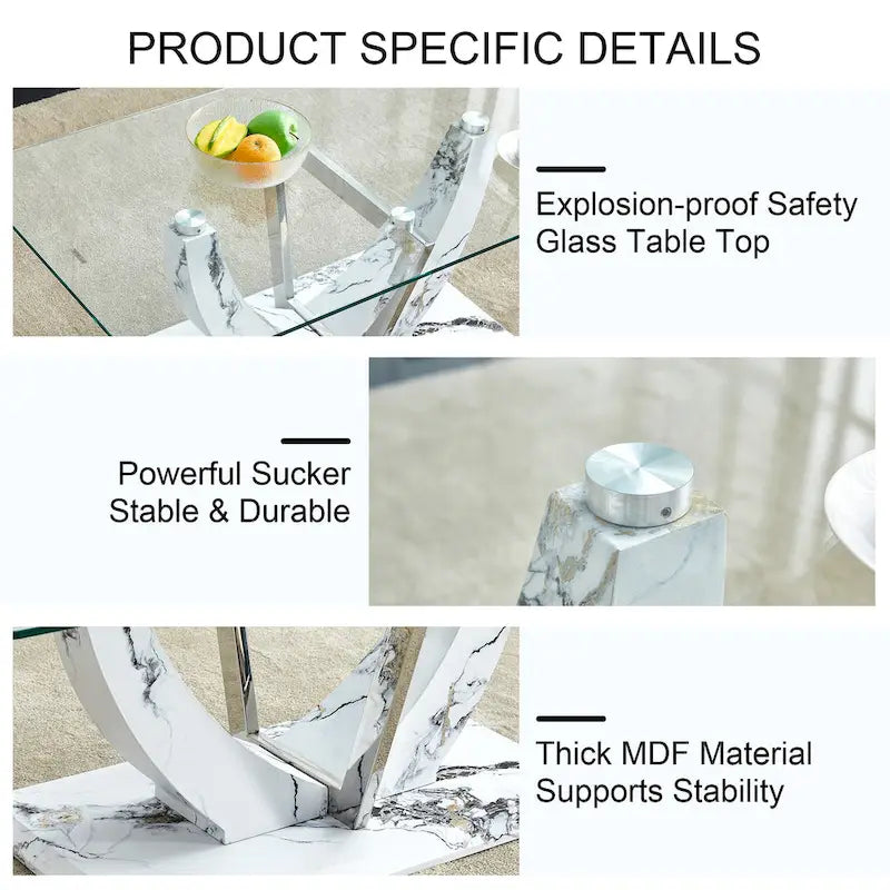 43.3 Modern Rectangular Coffee Table with Stainless Steel Decorative Columns and Thick Base Support