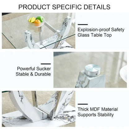 43.3 Modern Rectangular Coffee Table with Stainless Steel Decorative Columns and Thick Base Support