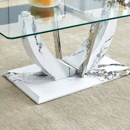 43.3 Modern Rectangular Coffee Table with Stainless Steel Decorative Columns and Thick Base Support