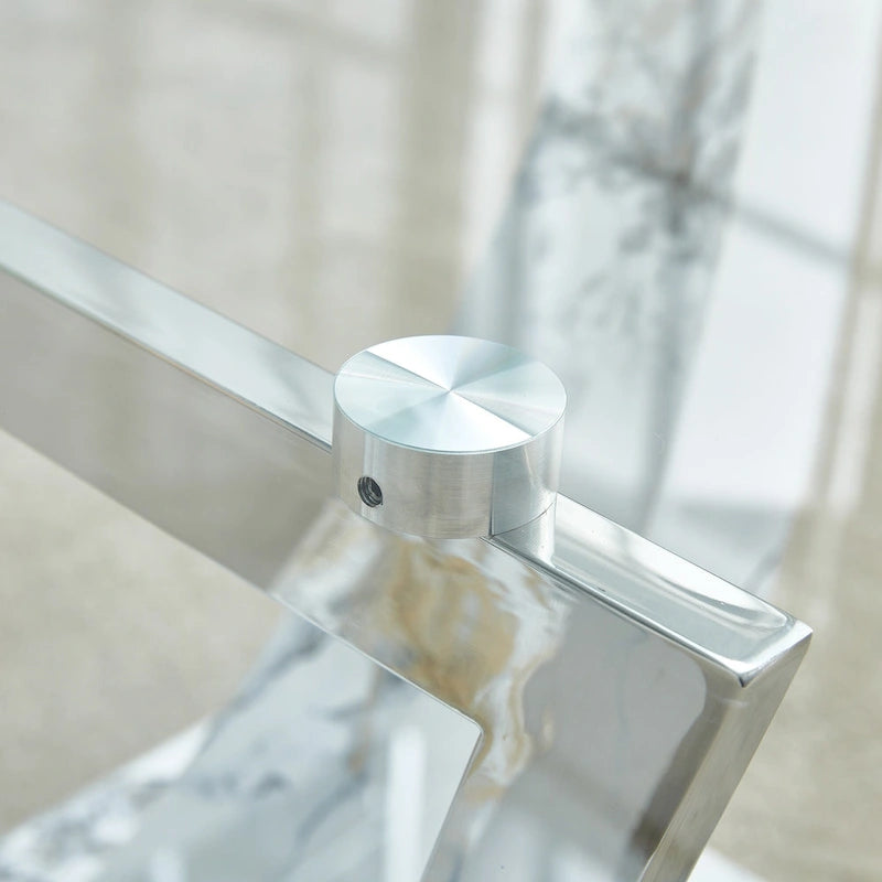 43.3 Modern Rectangular Coffee Table with Stainless Steel Decorative Columns and Thick Base Support