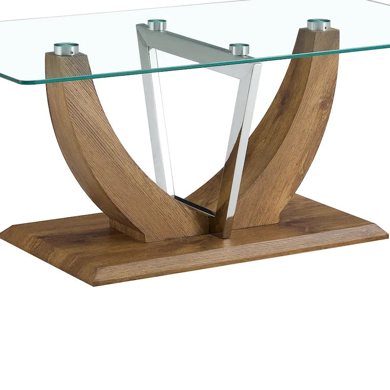 43.3 Modern Rectangular Coffee Table with Stainless Steel Decorative Columns and Thick Base Support