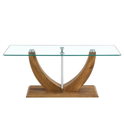 43.3 Modern Rectangular Coffee Table with Stainless Steel Decorative Columns and Thick Base Support