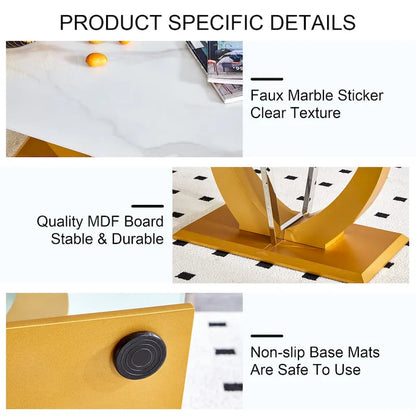 43.3 Modern Rectangular Coffee Table with Stainless Steel Decorative Columns and Thick Base Support