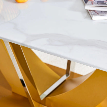 43.3 Modern Rectangular Coffee Table with Stainless Steel Decorative Columns and Thick Base Support