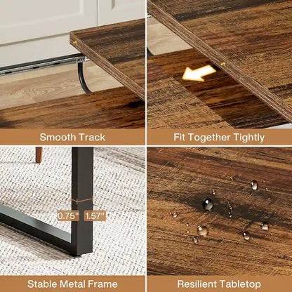 Extendable Dining Room Table for 6-8 people, Wood Rectangular Dinner Table with Metal Frame