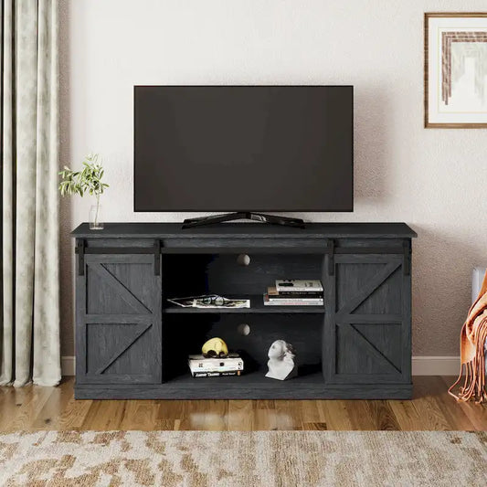 Farmhouse Wood TV Stand with Sliding Barn Door