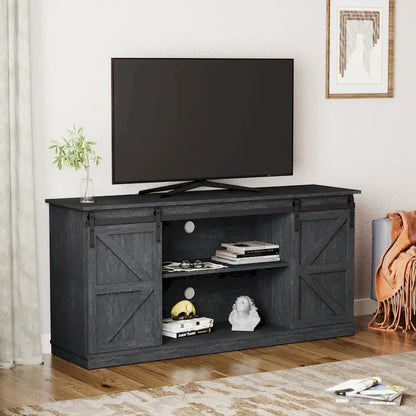 Farmhouse Wood TV Stand with Sliding Barn Door