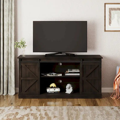 Farmhouse Wood TV Stand with Sliding Barn Door