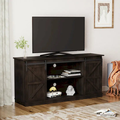 Farmhouse Wood TV Stand with Sliding Barn Door