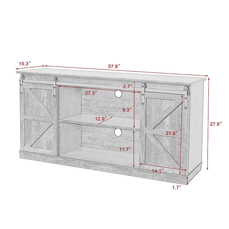 Farmhouse Wood TV Stand with Sliding Barn Door
