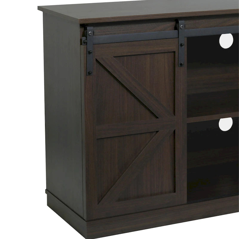 Farmhouse Wood TV Stand with Sliding Barn Door