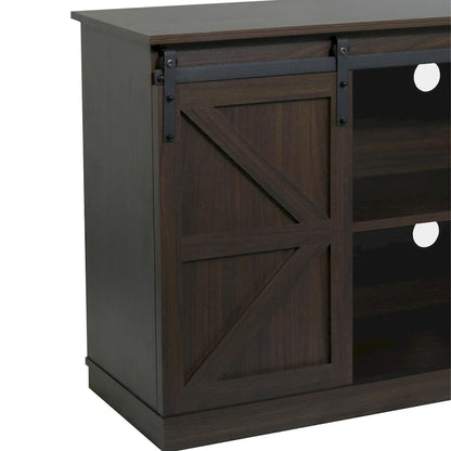 Farmhouse Wood TV Stand with Sliding Barn Door