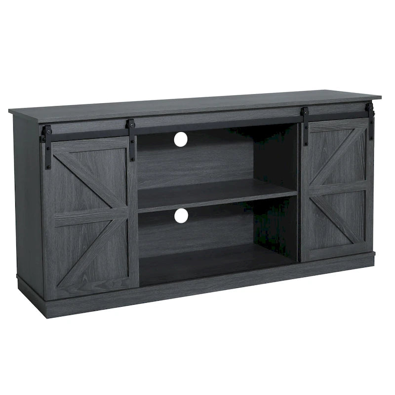 Farmhouse Wood TV Stand with Sliding Barn Door