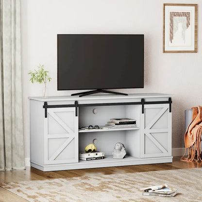 Farmhouse Wood TV Stand with Sliding Barn Door