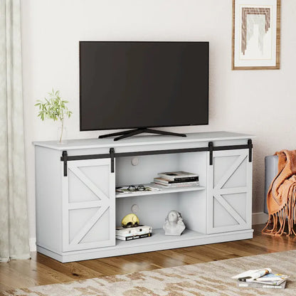 Farmhouse Wood TV Stand with Sliding Barn Door