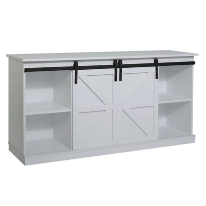 Farmhouse Wood TV Stand with Sliding Barn Door
