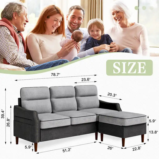 Futzca 78 L Shaped Sofa Couch with Ottoman and Side Storage Bag