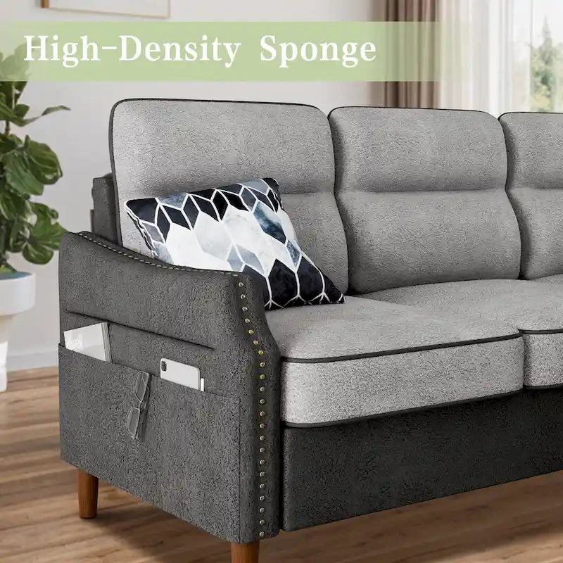 Futzca 78 L Shaped Sofa Couch with Ottoman and Side Storage Bag