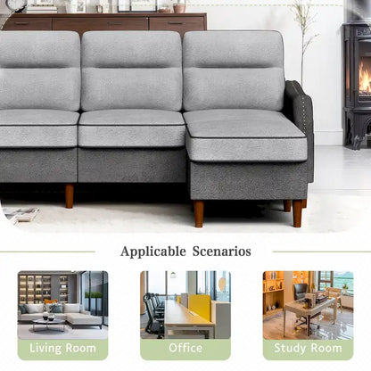 Futzca 78 L Shaped Sofa Couch with Ottoman and Side Storage Bag