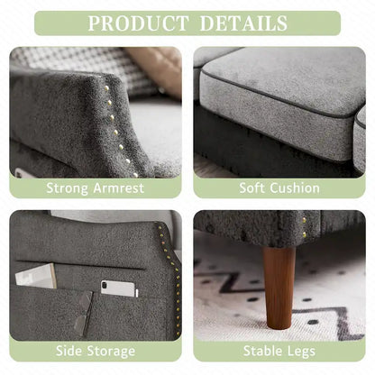 Futzca 78 L Shaped Sofa Couch with Ottoman and Side Storage Bag