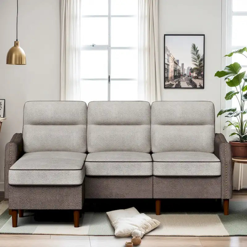 Futzca 78 L Shaped Sofa Couch with Ottoman and Side Storage Bag