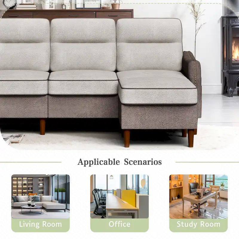 Futzca 78 L Shaped Sofa Couch with Ottoman and Side Storage Bag