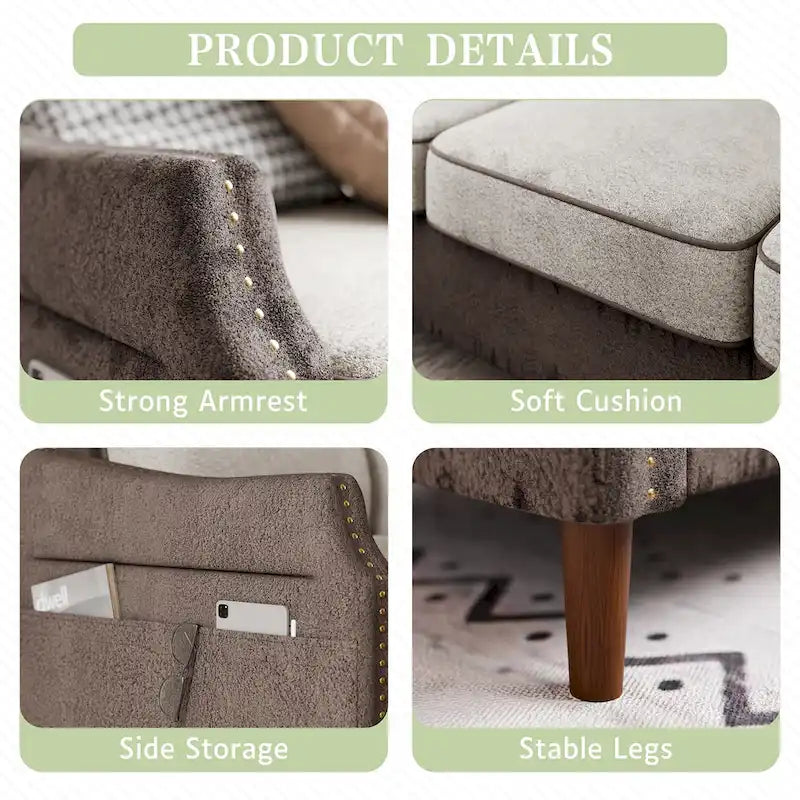 Futzca 78 L Shaped Sofa Couch with Ottoman and Side Storage Bag