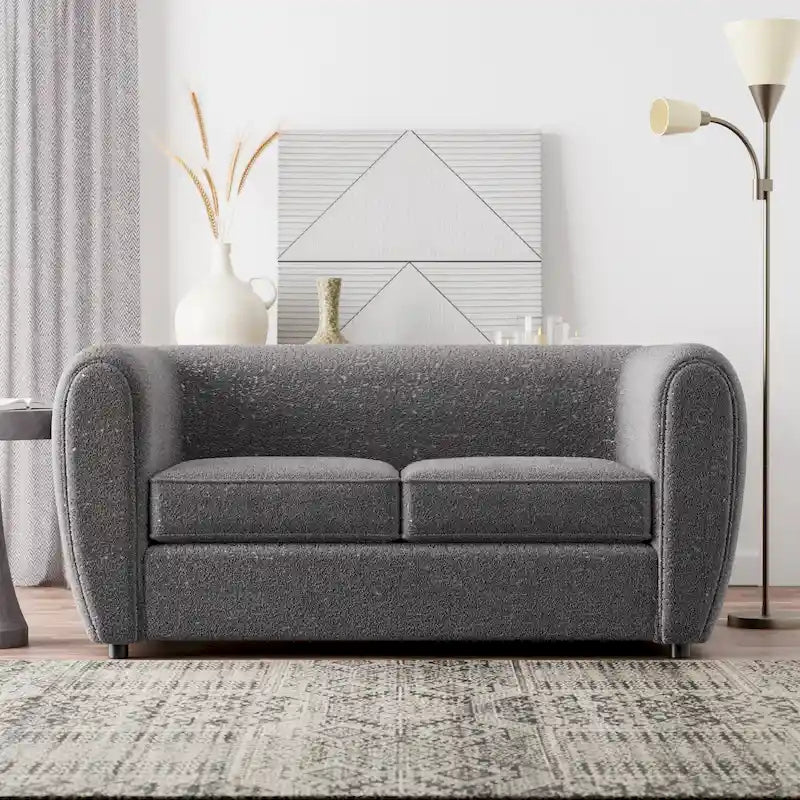 Furniture of America Vanessa Modern Curved Arms Boucle Loveseat Couch, Small Sofa with Seat Cushion and Wooden Legs