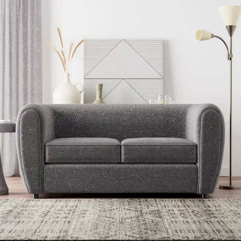 Furniture of America Vanessa Modern Curved Arms Boucle Loveseat Couch, Small Sofa with Seat Cushion and Wooden Legs