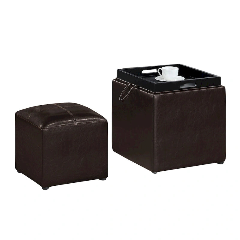 Convenience Concepts Designs4Comfort Park Avenue Single Ottoman with Stool and Reversible Tray