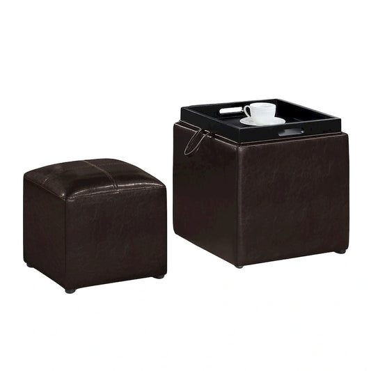 Convenience Concepts Designs4Comfort Park Avenue Single Ottoman with Stool and Reversible Tray