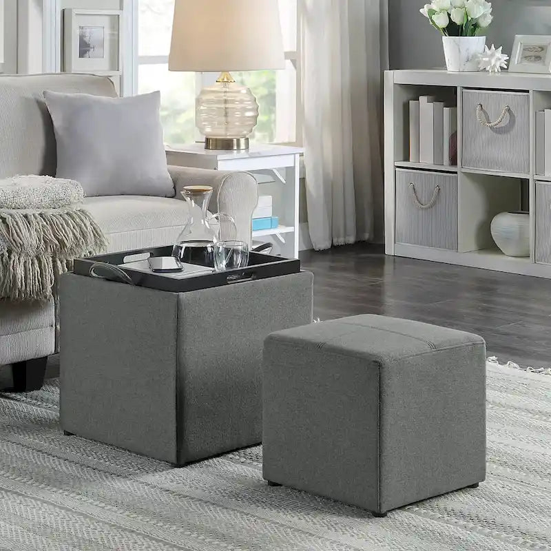 Convenience Concepts Designs4Comfort Park Avenue Single Ottoman with Stool and Reversible Tray