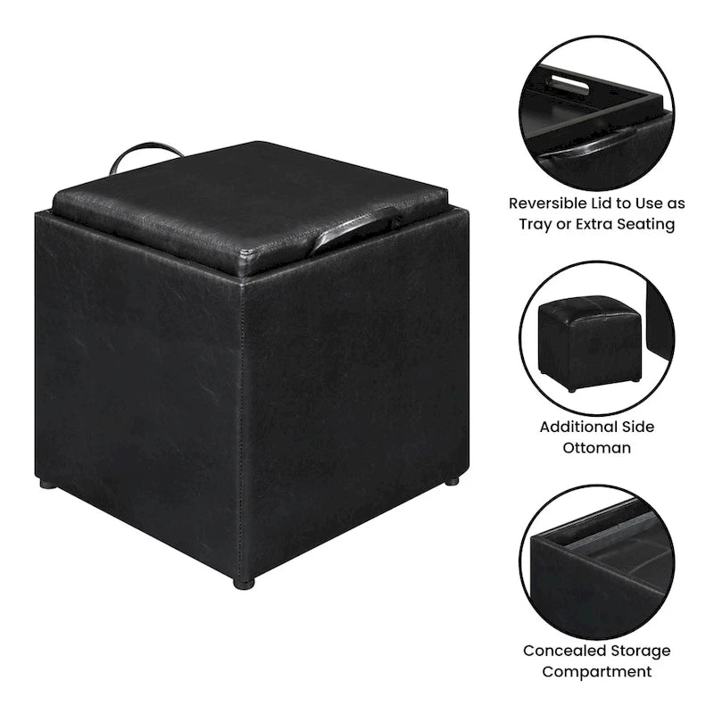 Convenience Concepts Designs4Comfort Park Avenue Single Ottoman with Stool and Reversible Tray