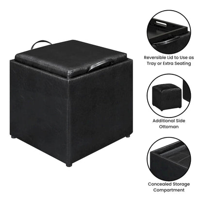 Convenience Concepts Designs4Comfort Park Avenue Single Ottoman with Stool and Reversible Tray