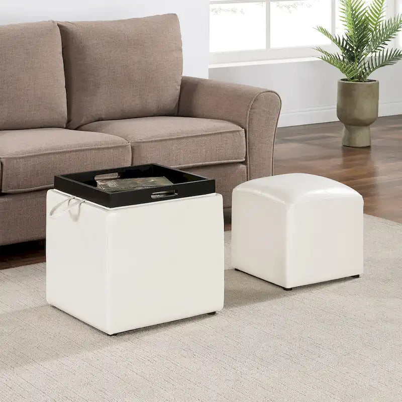 Convenience Concepts Designs4Comfort Park Avenue Single Ottoman with Stool and Reversible Tray
