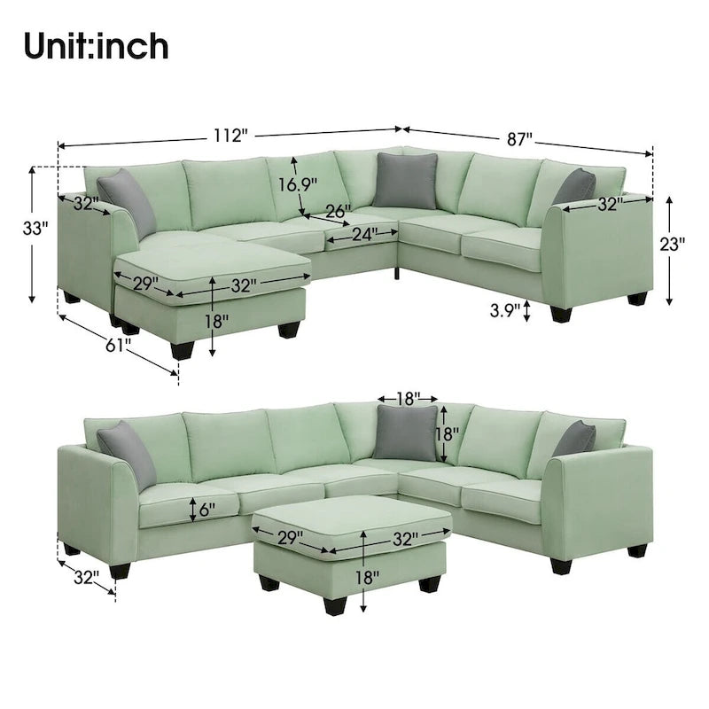 Merax 112*87 Sectional Sofa Couches Living Room Sets 7 Seats Modular Sectional Sofa